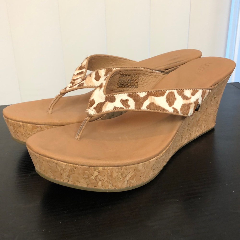 Ugg Natassia calf hair cork Wedge Flip Flop Sandals size 10